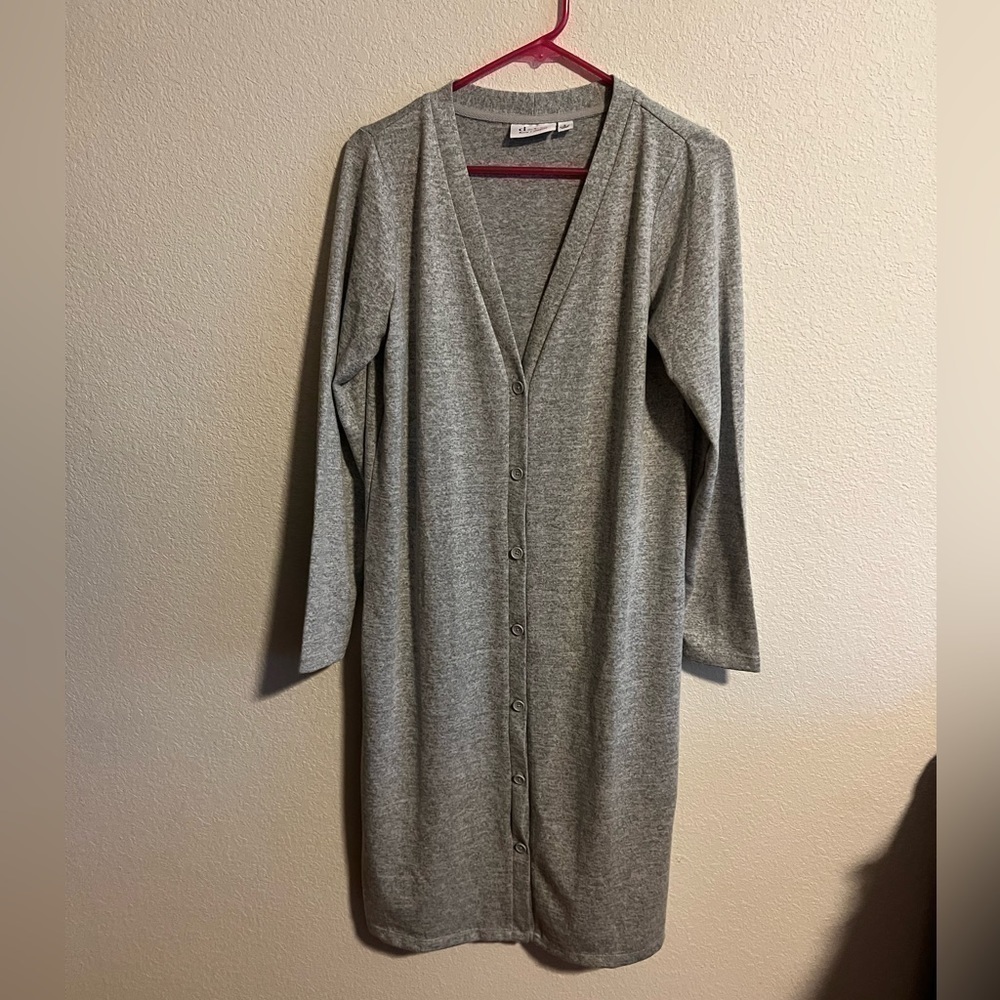 Denim&Co Long Gray Button Down Cardigan Size Small
